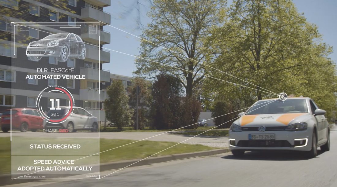 Automated vehicle receiving GLOSA speed advice during a MAVEN field trial