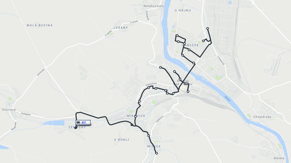 Route deviation and branching structure of a Czech regional bus line